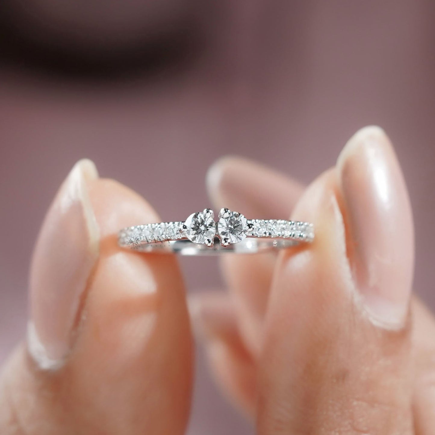 Two Stone Lab Grown Diamond Wedding Band, White Gold Toi et Moi Style Ring
