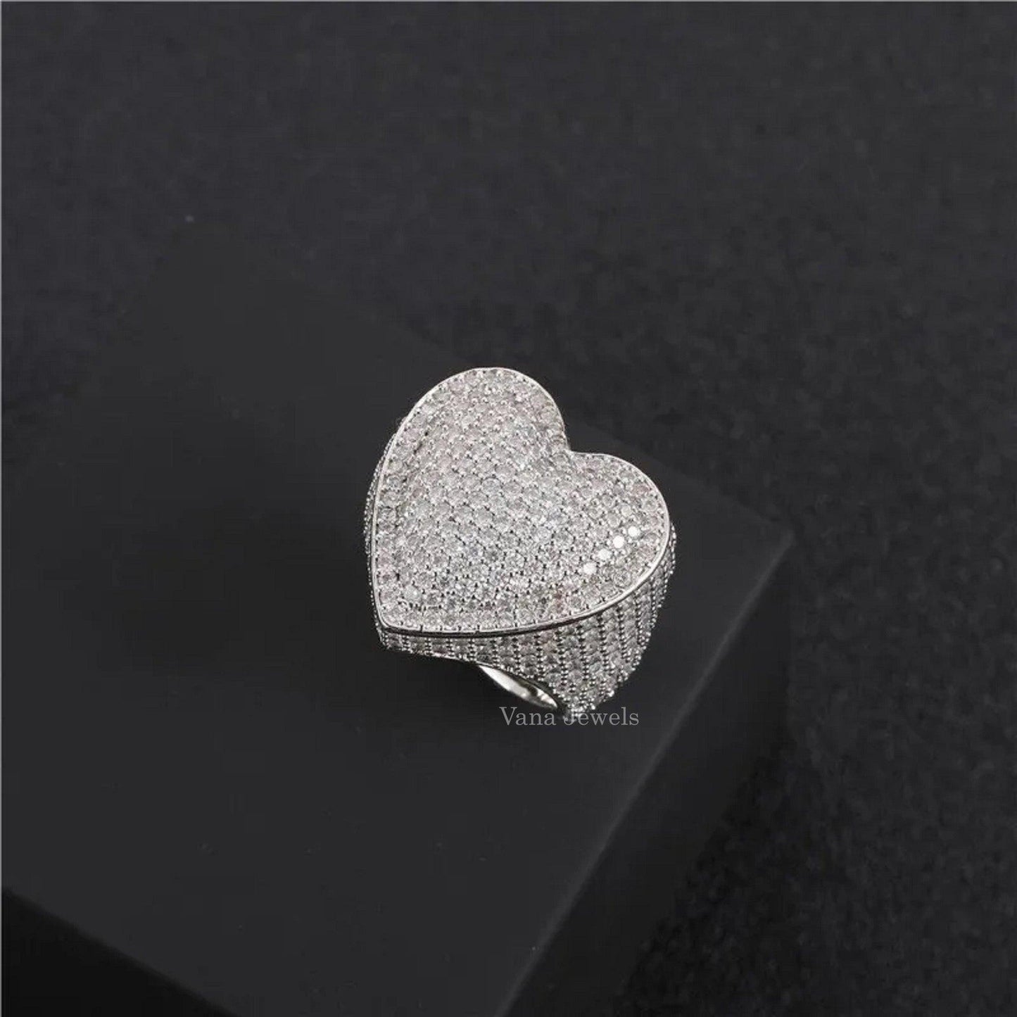 VVS Moissanite Round Cut Heart Shape Iced Out Ring - Vana Jewels