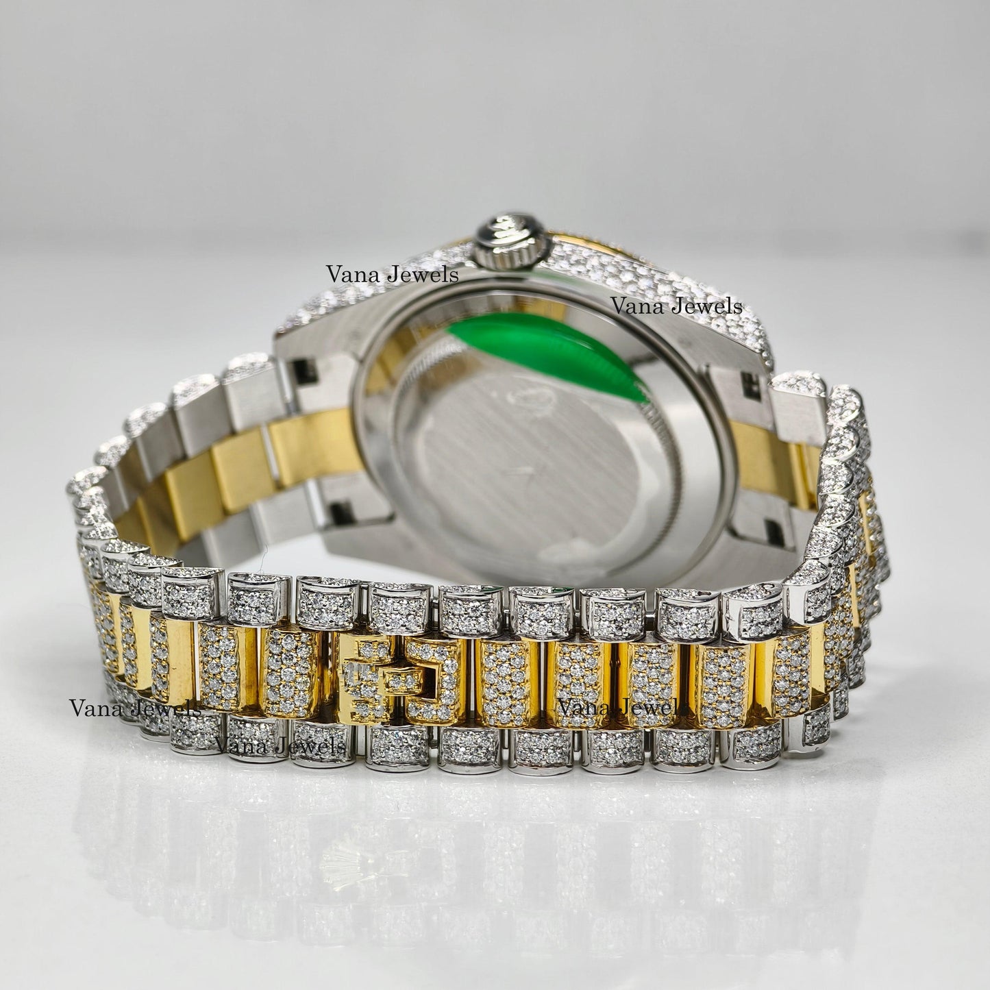 Two-Tone Moissanite Watch, Round Cut Fully Iced Out Moissanite Watch for Men - Vana Jewels