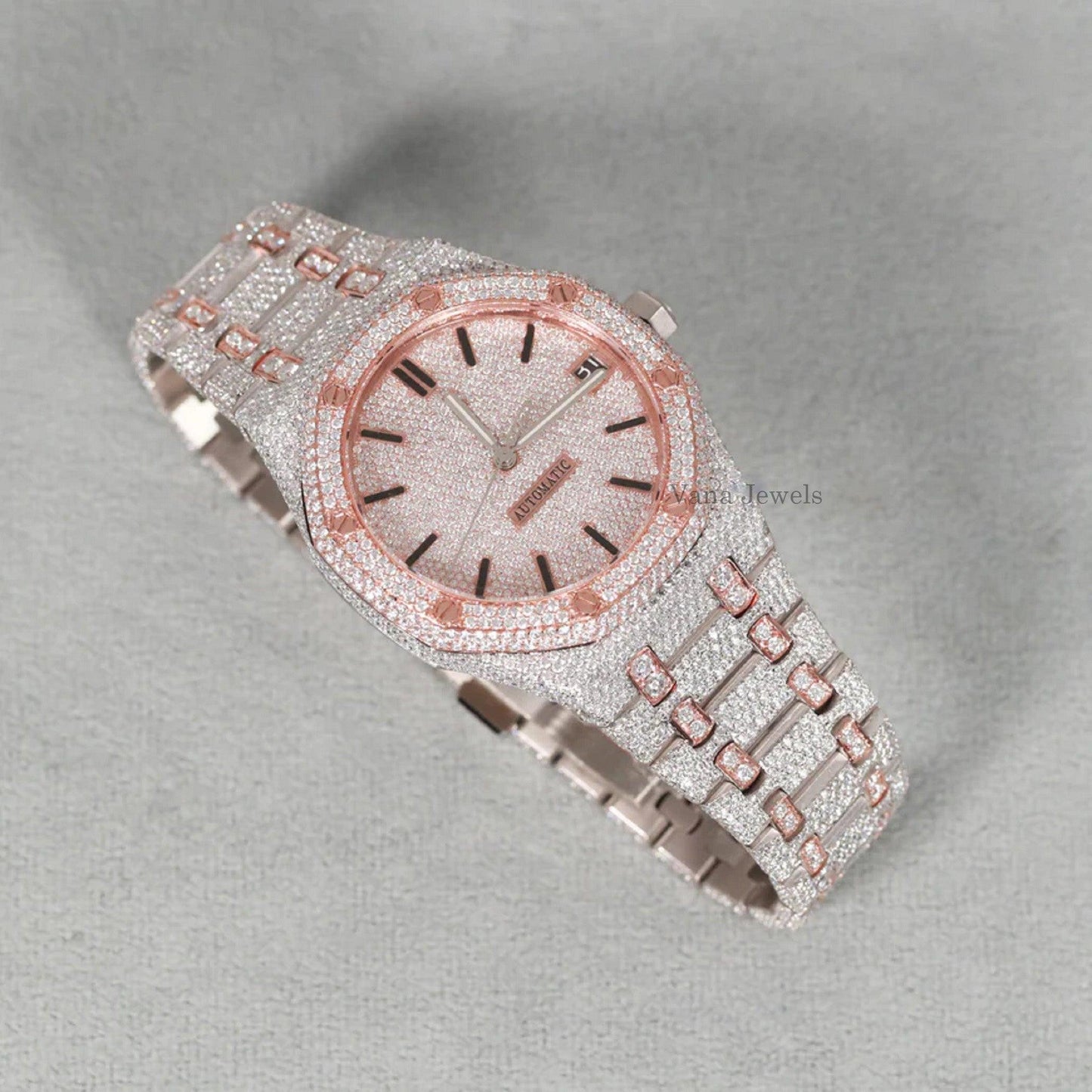 Rose Gold Two-Tone VVS Moissanite Diamond Watch - Vana Jewels