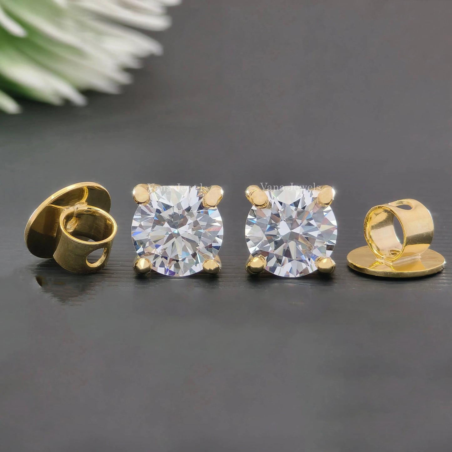 2.60 TCW Round Moissanite Stud Earrings - Screw Back Earrings