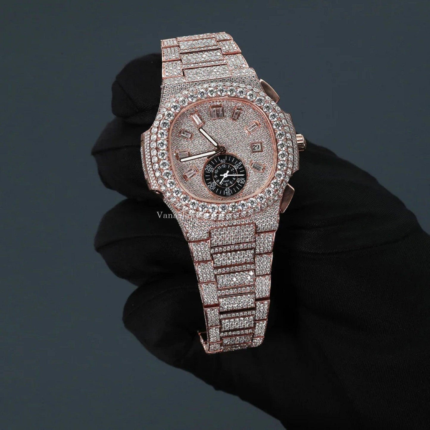 VVS Moissanite Diamond Fully Iced-Out Studded Watch - Vana Jewels