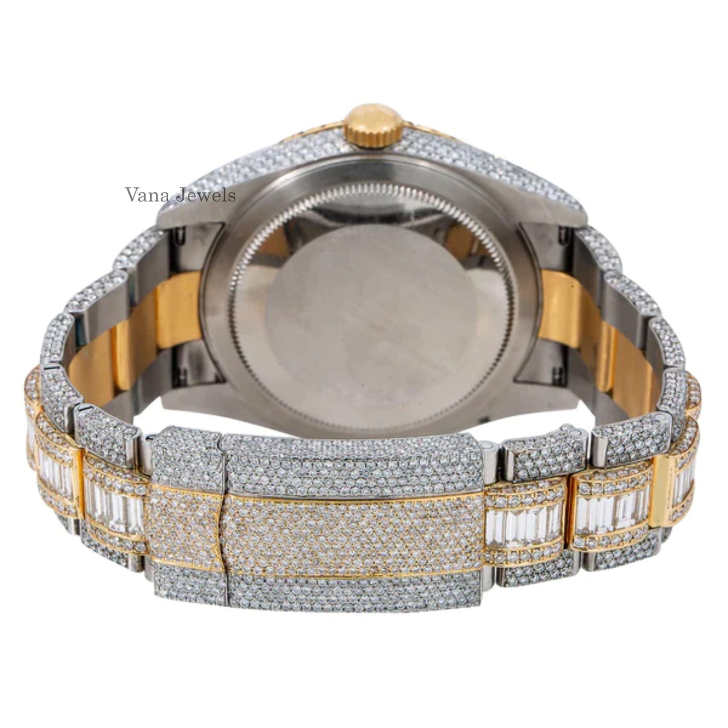 Two Tone VVS Moissanite Round & Baguette Cut Diamond Watch - Vana Jewels