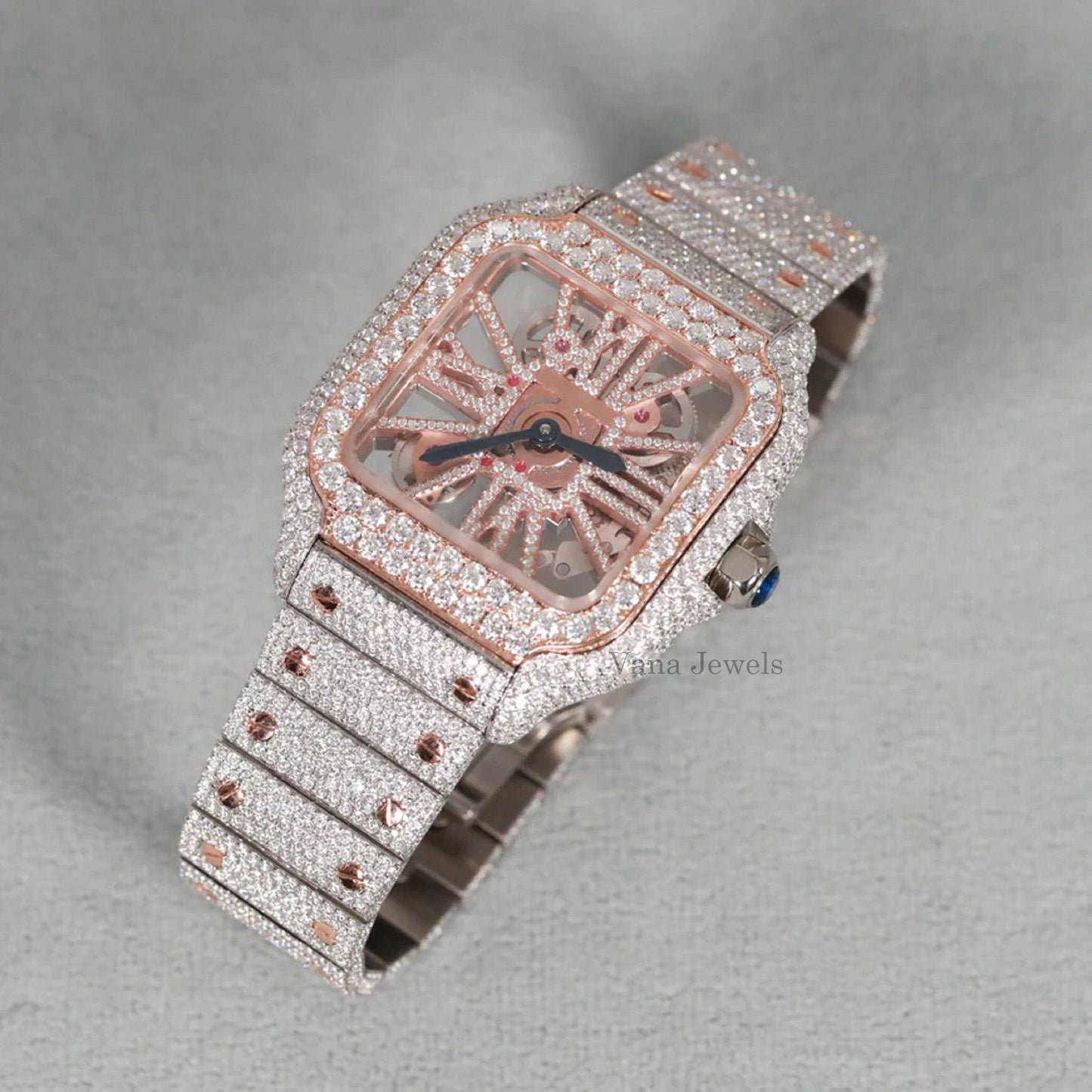 Customized Rose Gold Two-Tone VVS Moissanite Diamond Watch - Vana Jewels