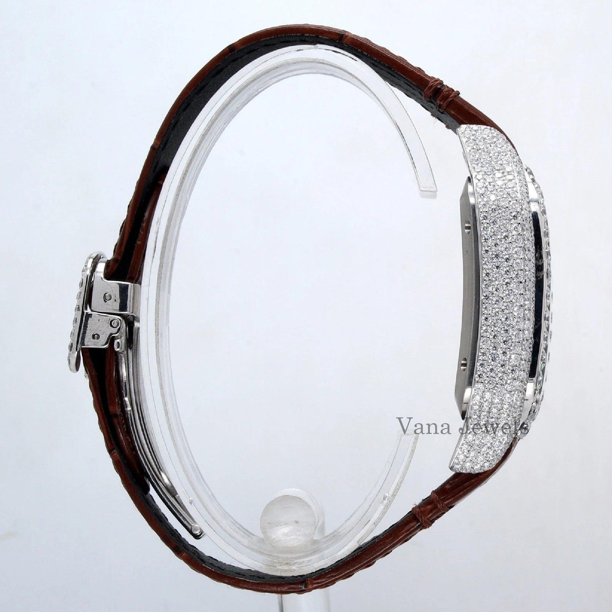 VVS Moissanite Diamond Studded Leather Belt Watch - Vana Jewels