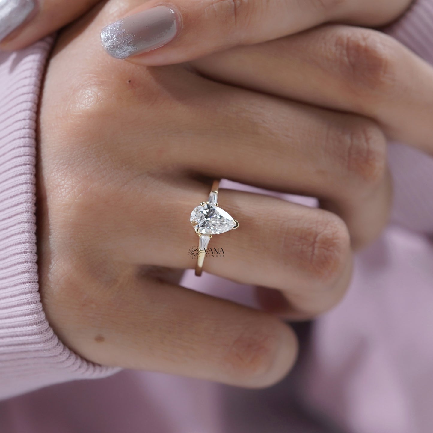 pear shaped lab diamond wedding ring
