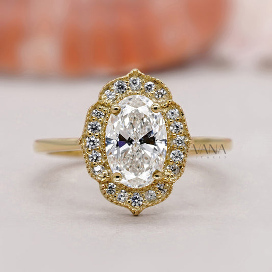 Vintage oval cut lab grown diamond ring