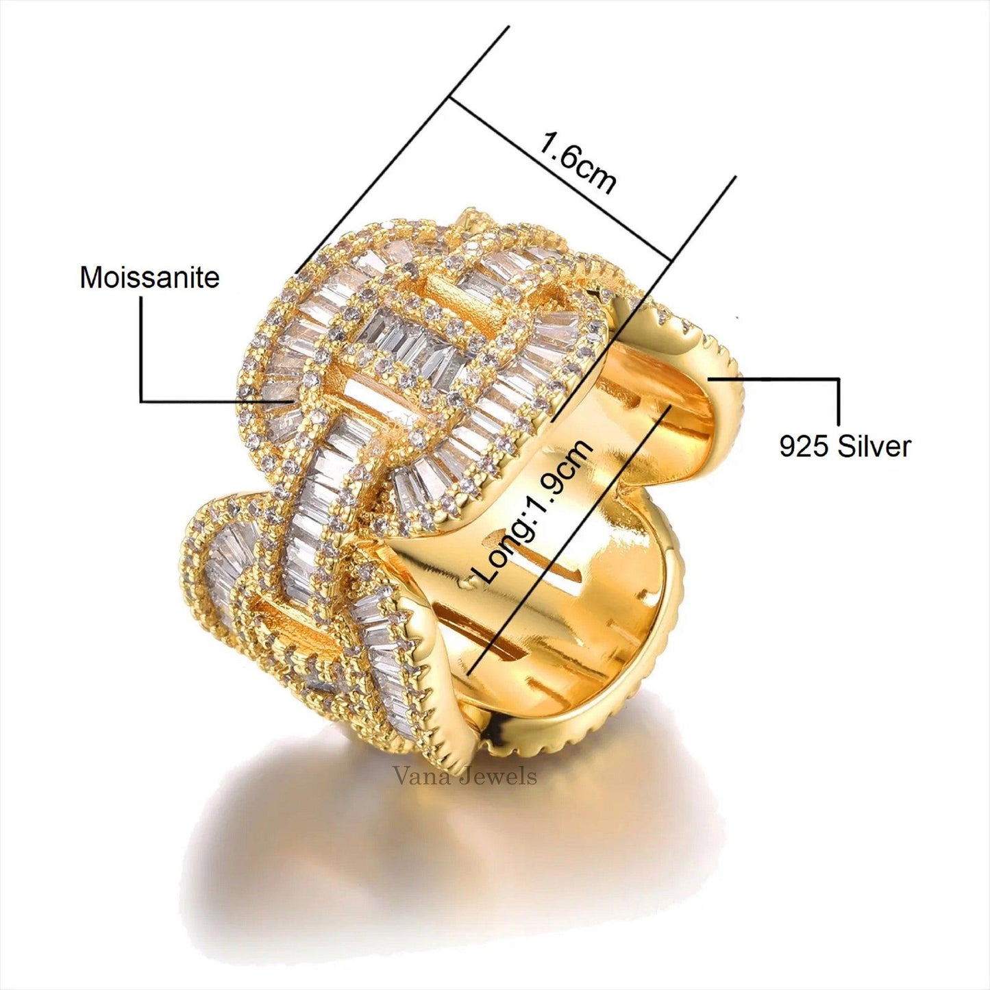 Baguette & Round Cut Moissanite Iced Out Ring - Vana Jewels