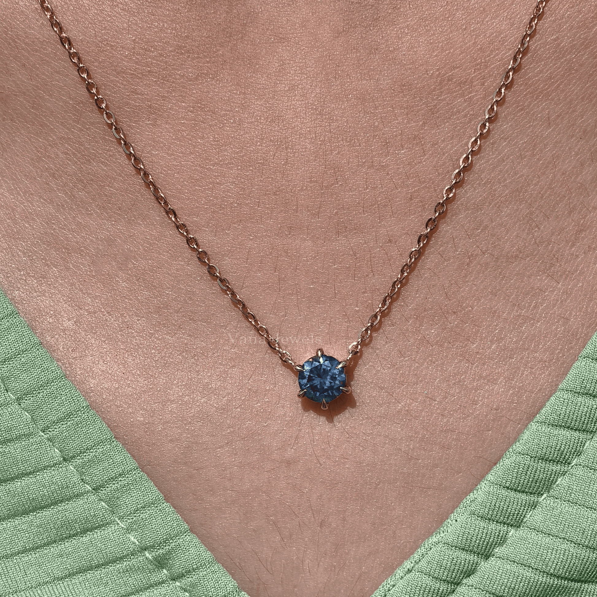 6.50 MM Round Cut Royal Blue Moissanite Pendant - Vana Jewels