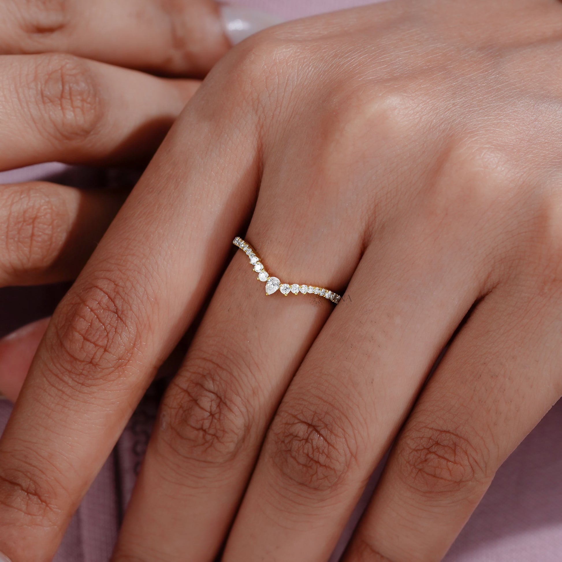 pear cut lab diamond stacking band
