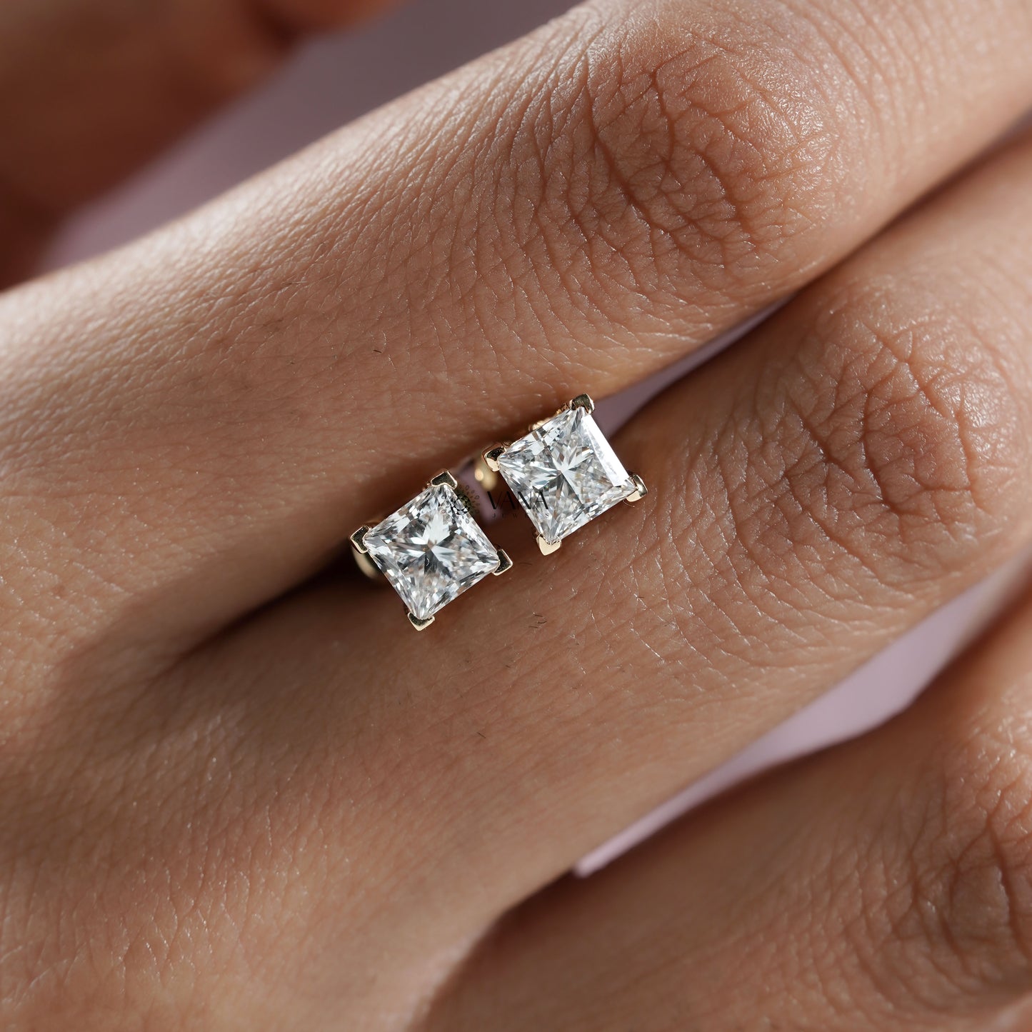 Princess Cut Lab Grown Diamond Stud Earrings Classic Four Prong Setting