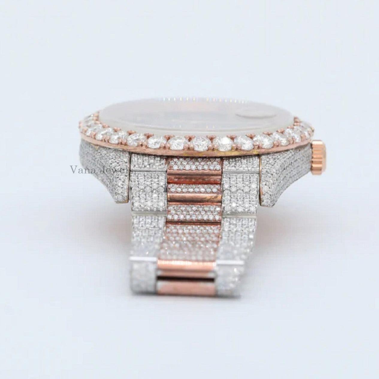 Luxury Two-Tone Iced Out Moissanite Diamond Automatic Watch - Vana Jewels