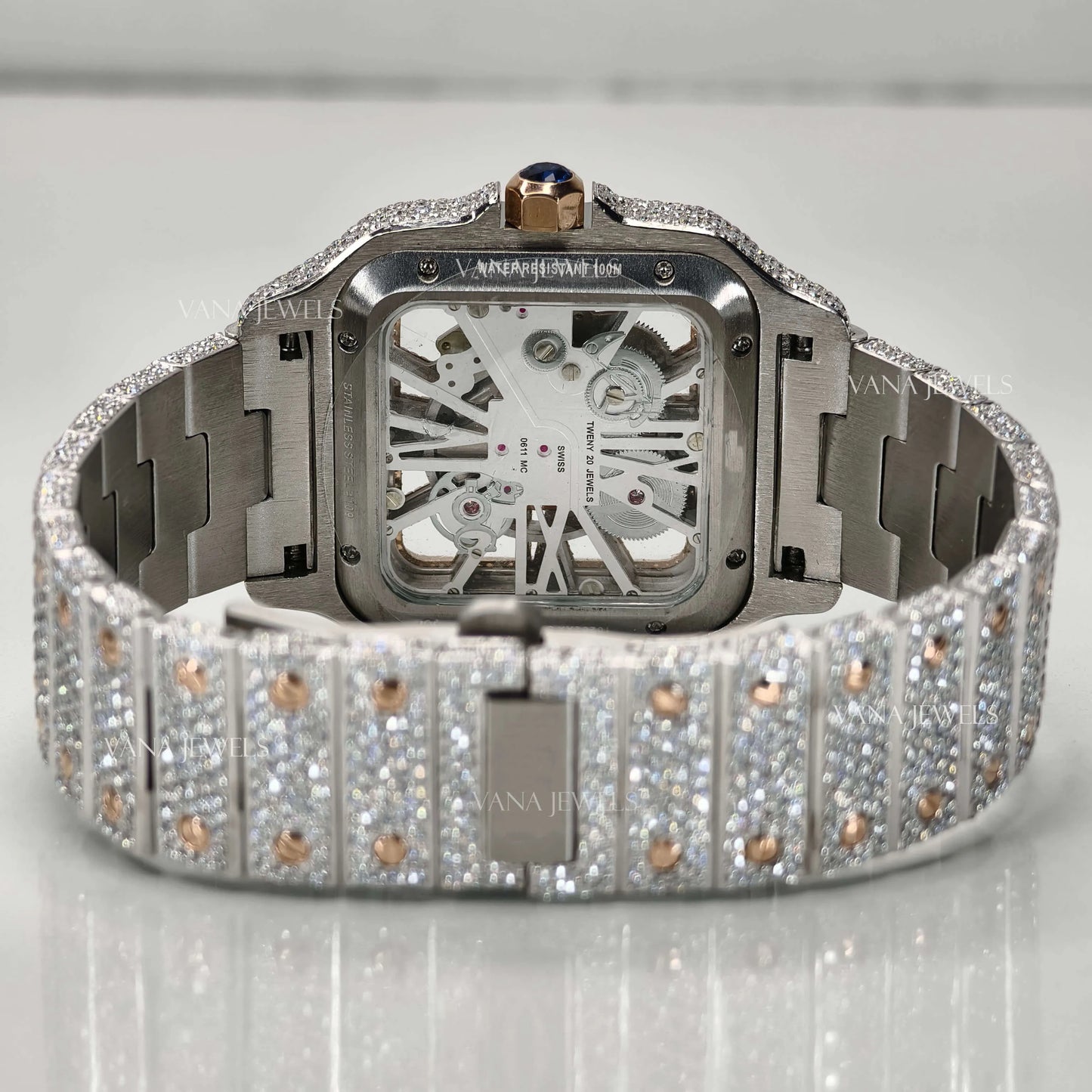 Luxury Moissanite Skeleton Watch, Two Tone Watch, Luxury and Elegance Combined