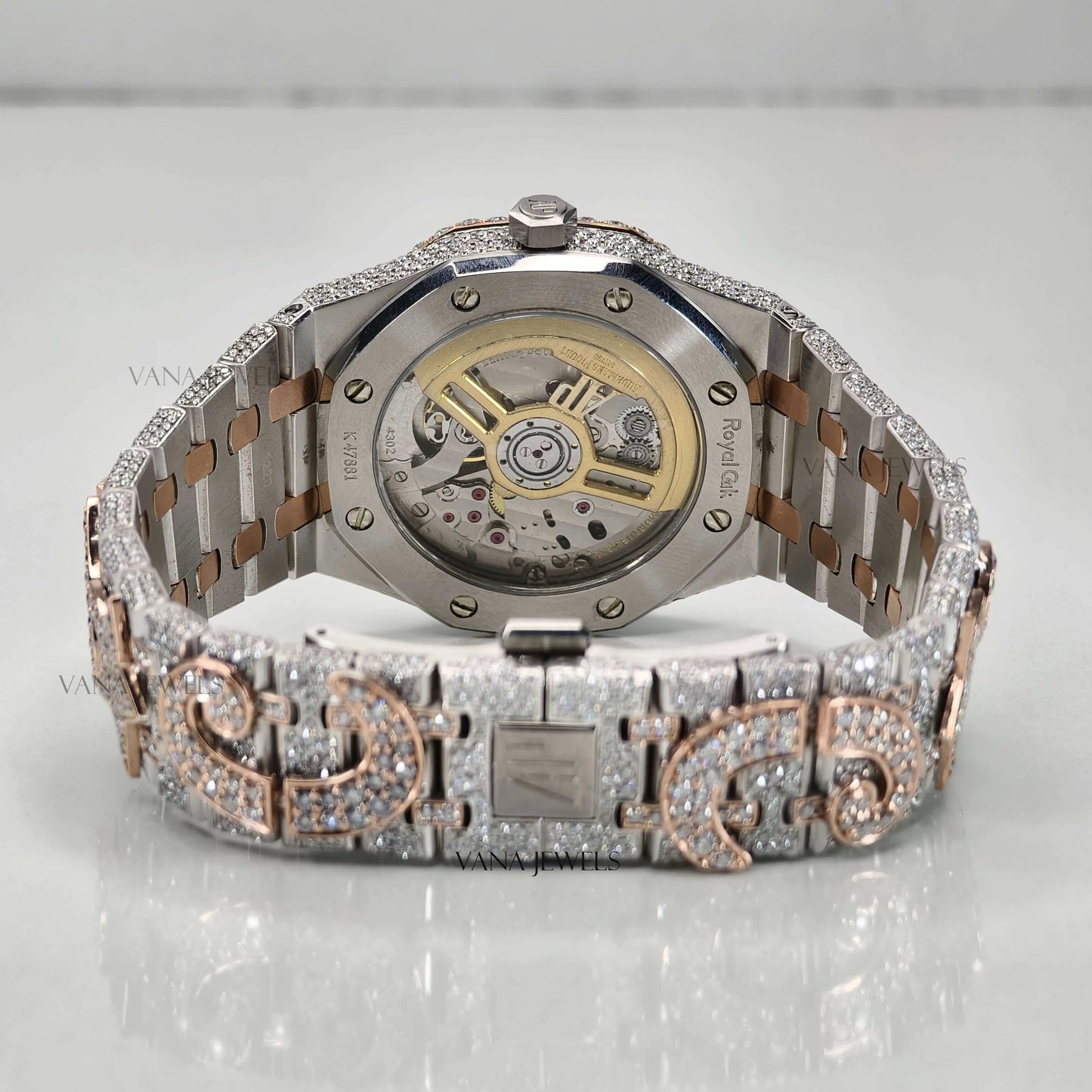 Custom Moissanite Watch, Luxury Two-Tone Moissanite Watch, Fully Iced Out Watch