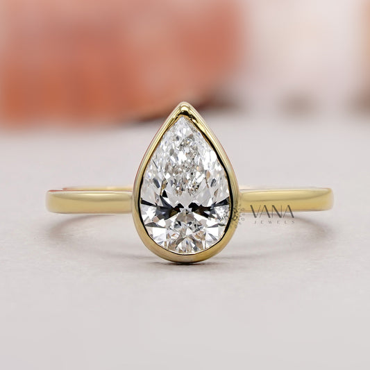 Pear Cut Bezel Lab Grown Solitaire Ring
