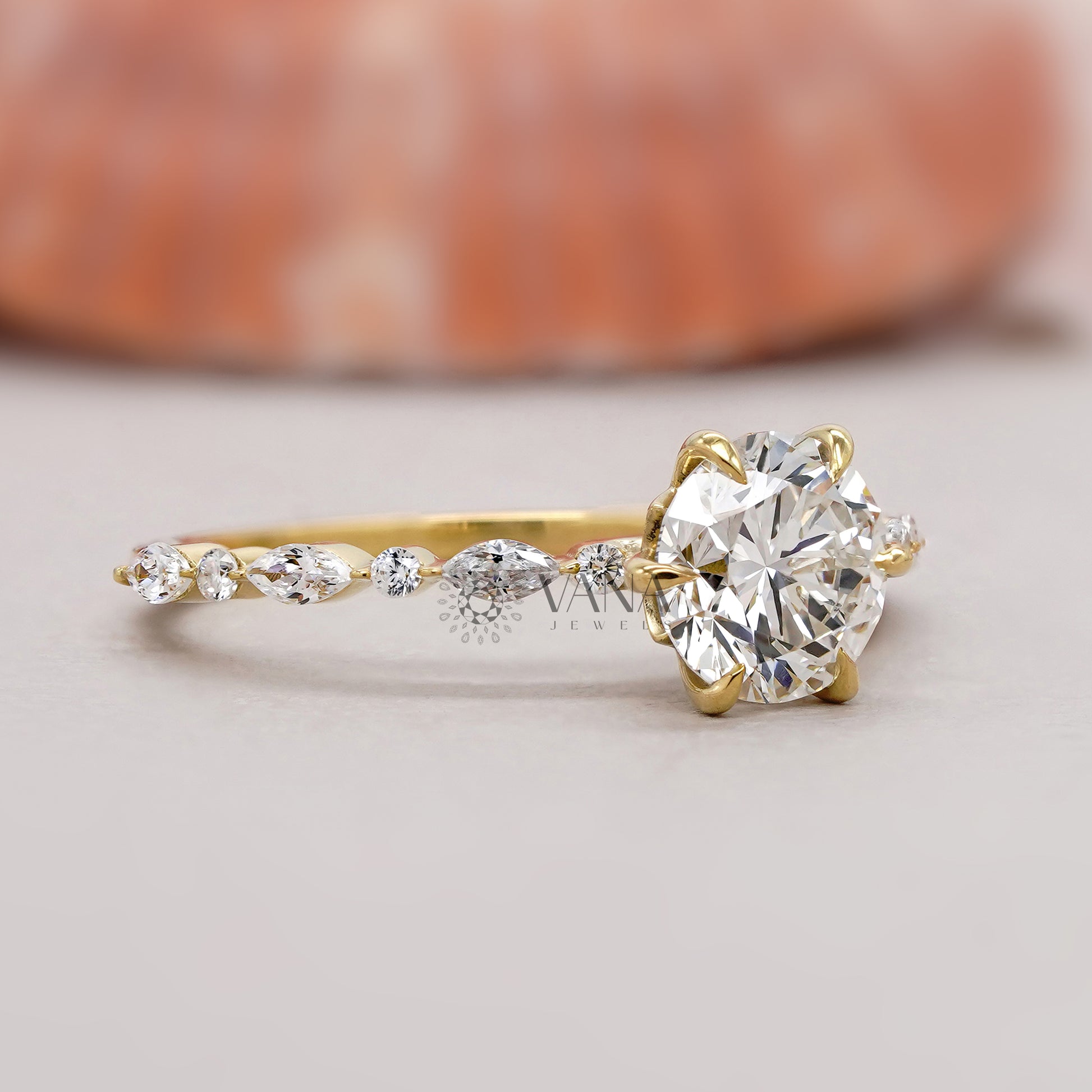 Marquise and Round Side Lab Diamond Wedding Ring
