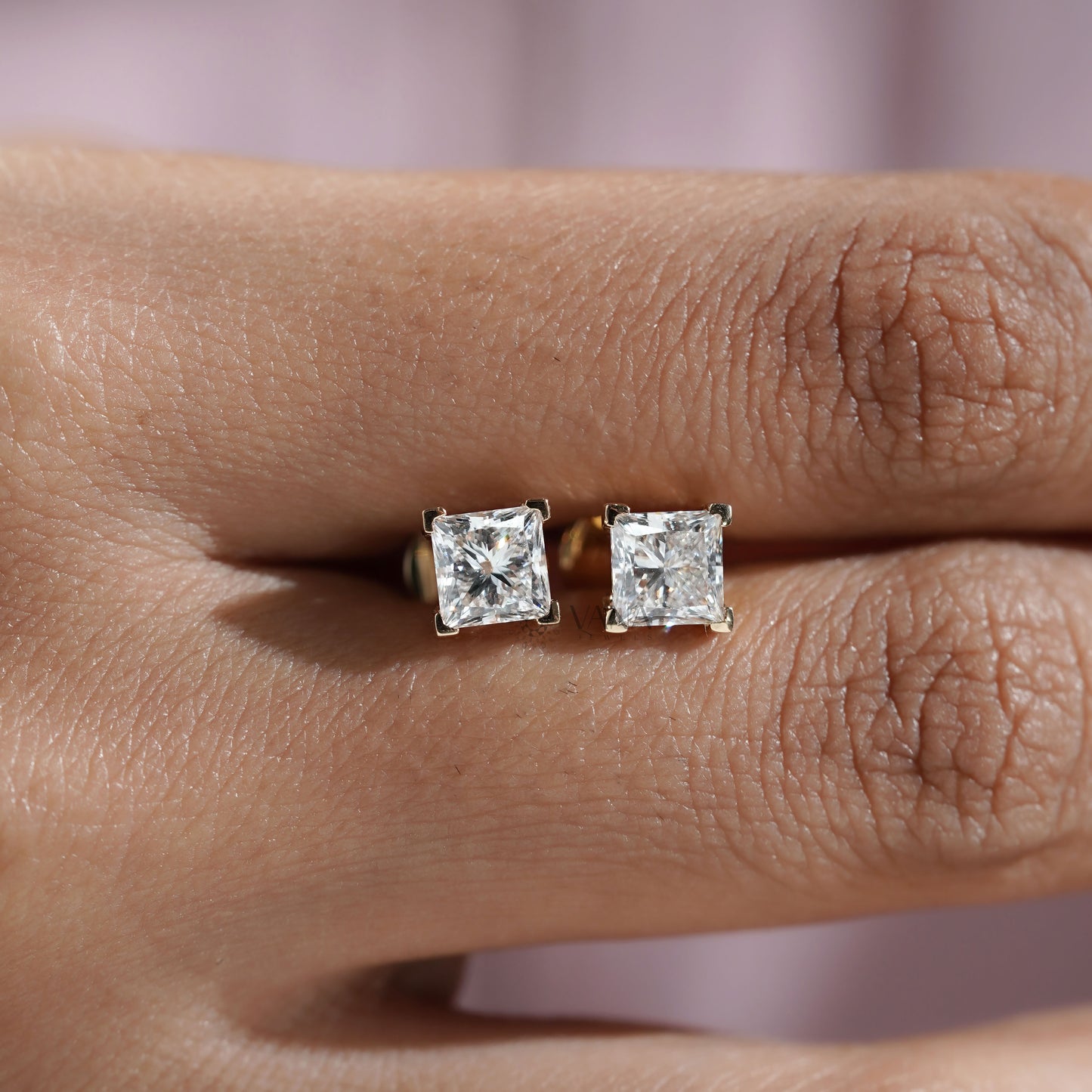 Princess Cut Lab Grown Diamond Stud Earrings Classic Four Prong Setting