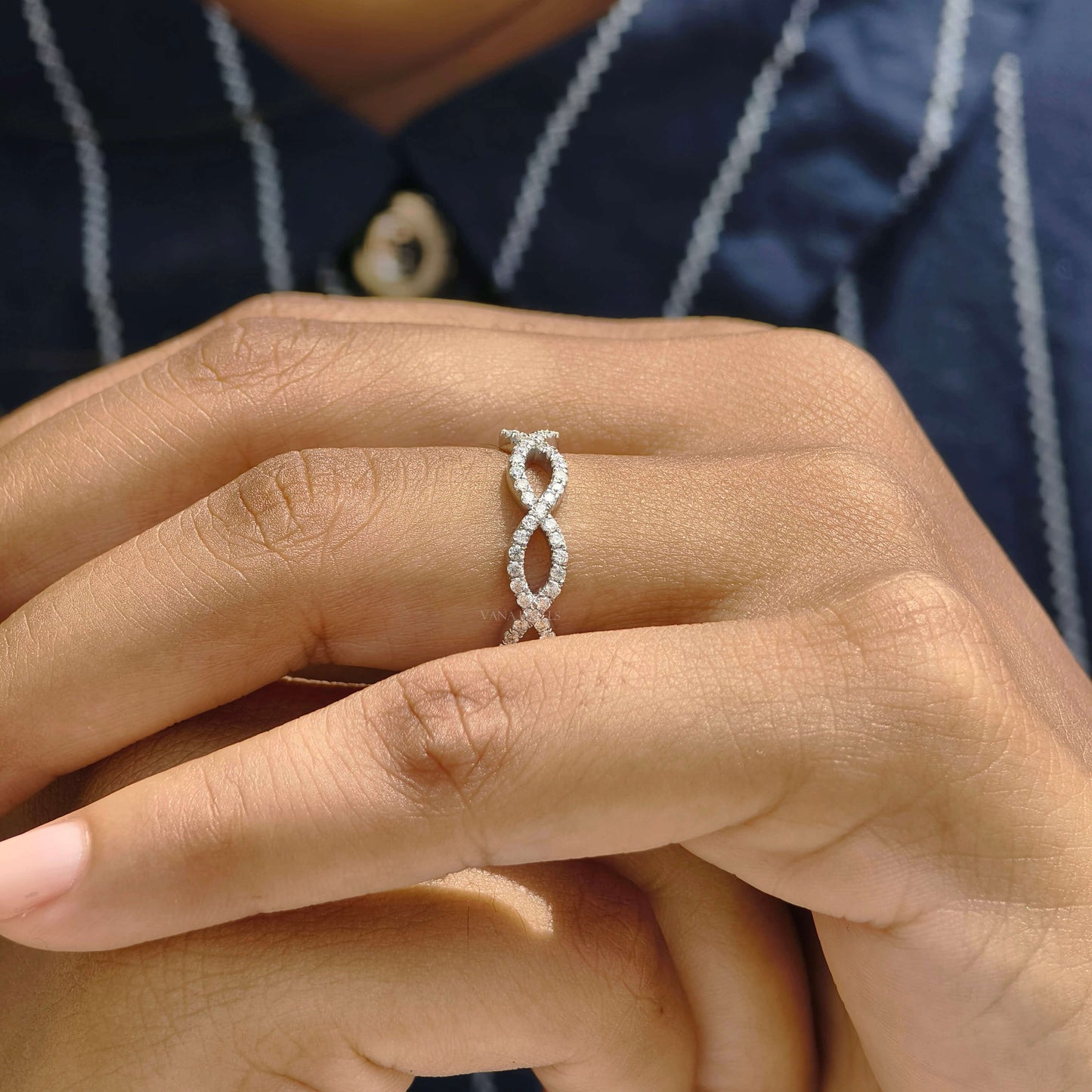 Round Brilliant Cut Lab Grown Diamond Pave Eternity Wedding Band