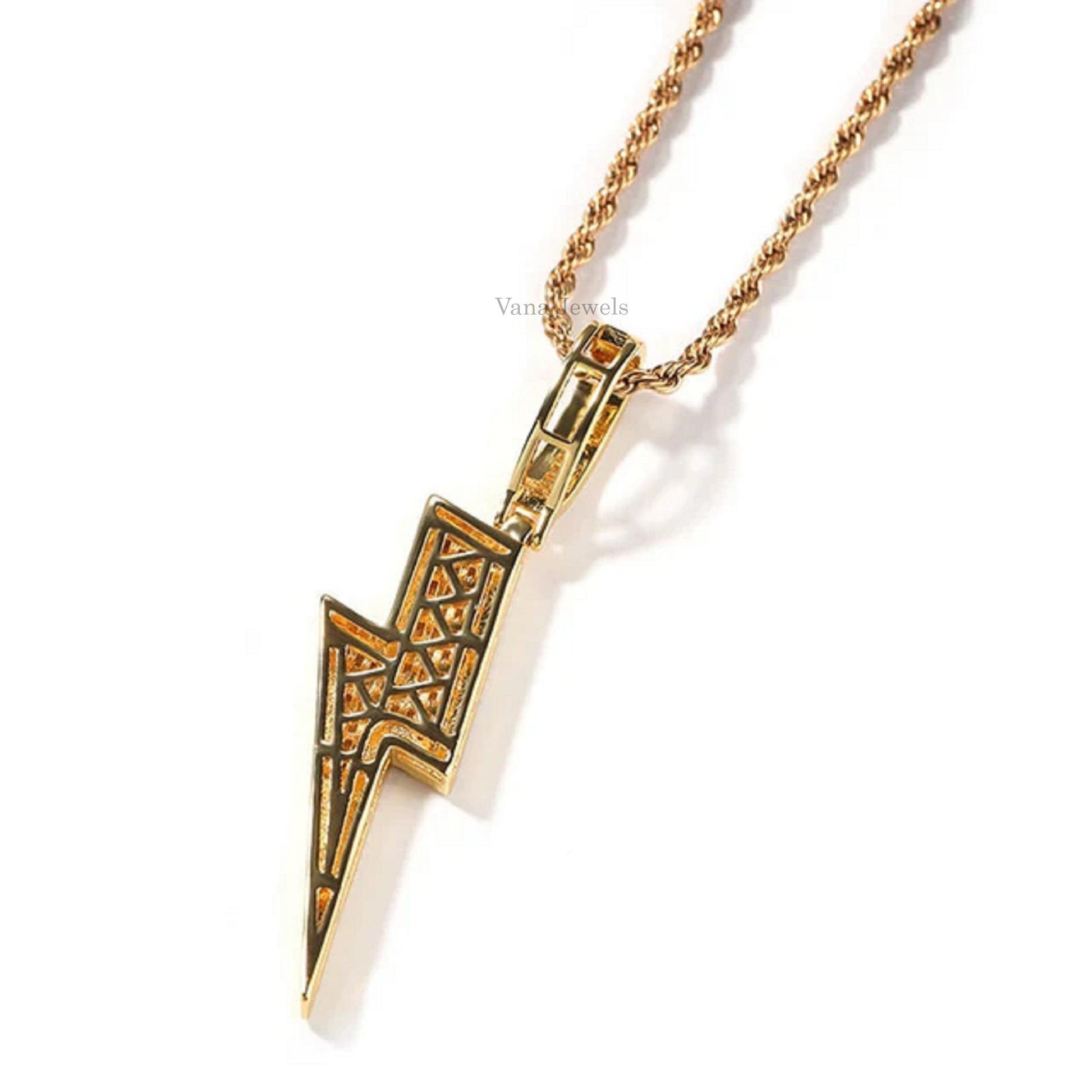 Iced Out Moissanite Diamond Men's HipHop Lightning Pendant - Vana Jewels