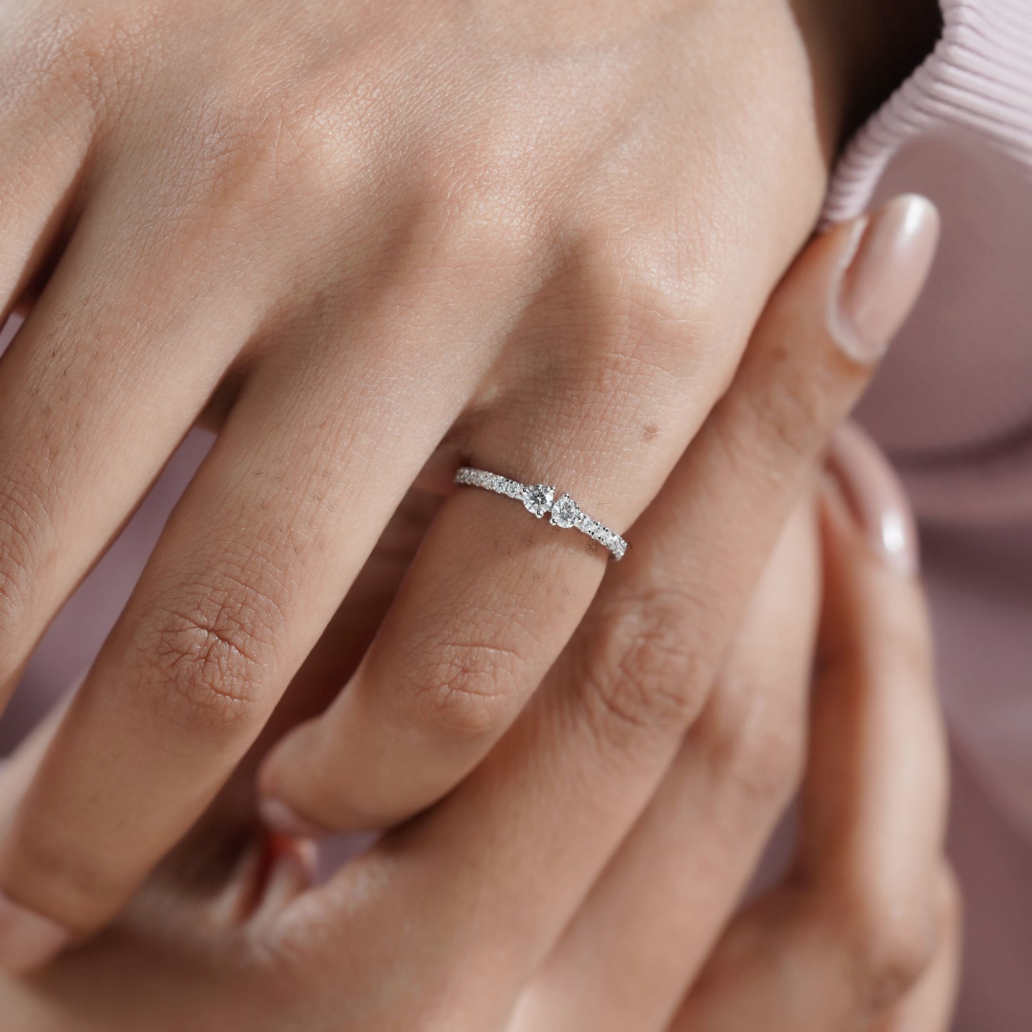 Two Stone Lab Grown Diamond Wedding Band, White Gold Toi et Moi Style Ring
