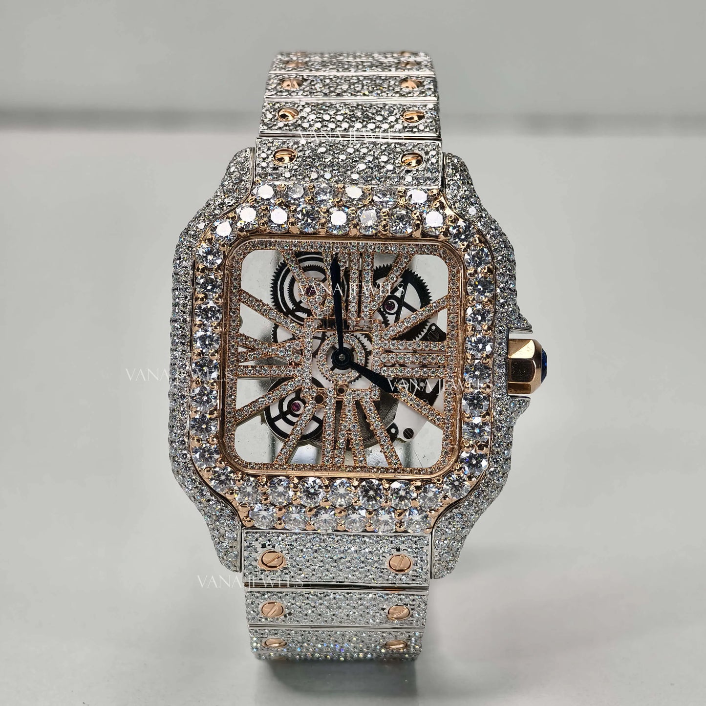 Luxury Moissanite Skeleton Watch, Two Tone Watch, Luxury and Elegance Combined