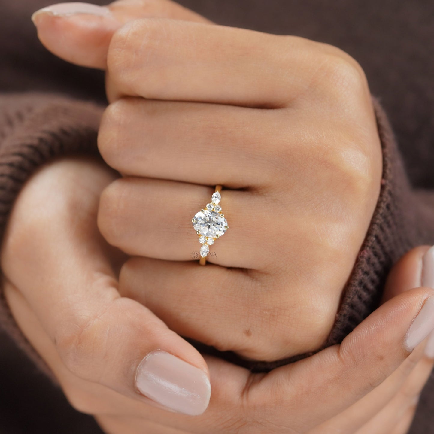 14K yellow gold oval moissanite ring