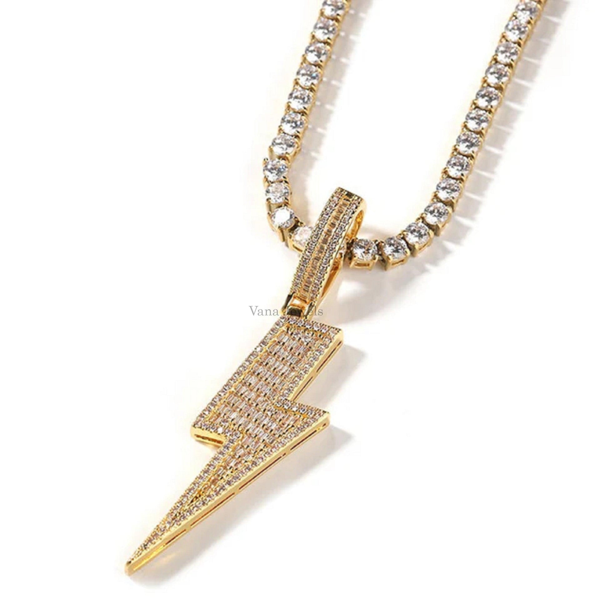 Iced Out Moissanite Diamond Men's HipHop Lightning Pendant - Vana Jewels