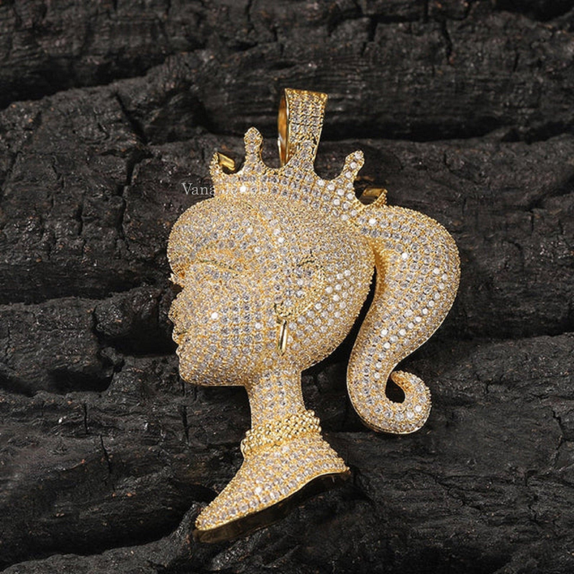 Hiphop Crown Girl Full Custom Diamond Pendant - Vana Jewels