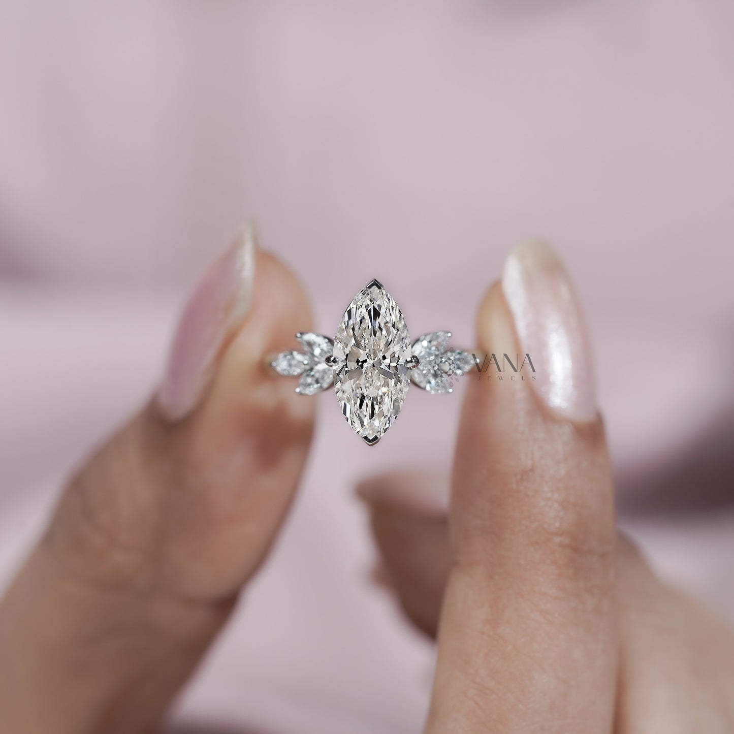 Marquise Diamond Cluster Engagement Ring, Lab Grown Diamond Anniversary Gift