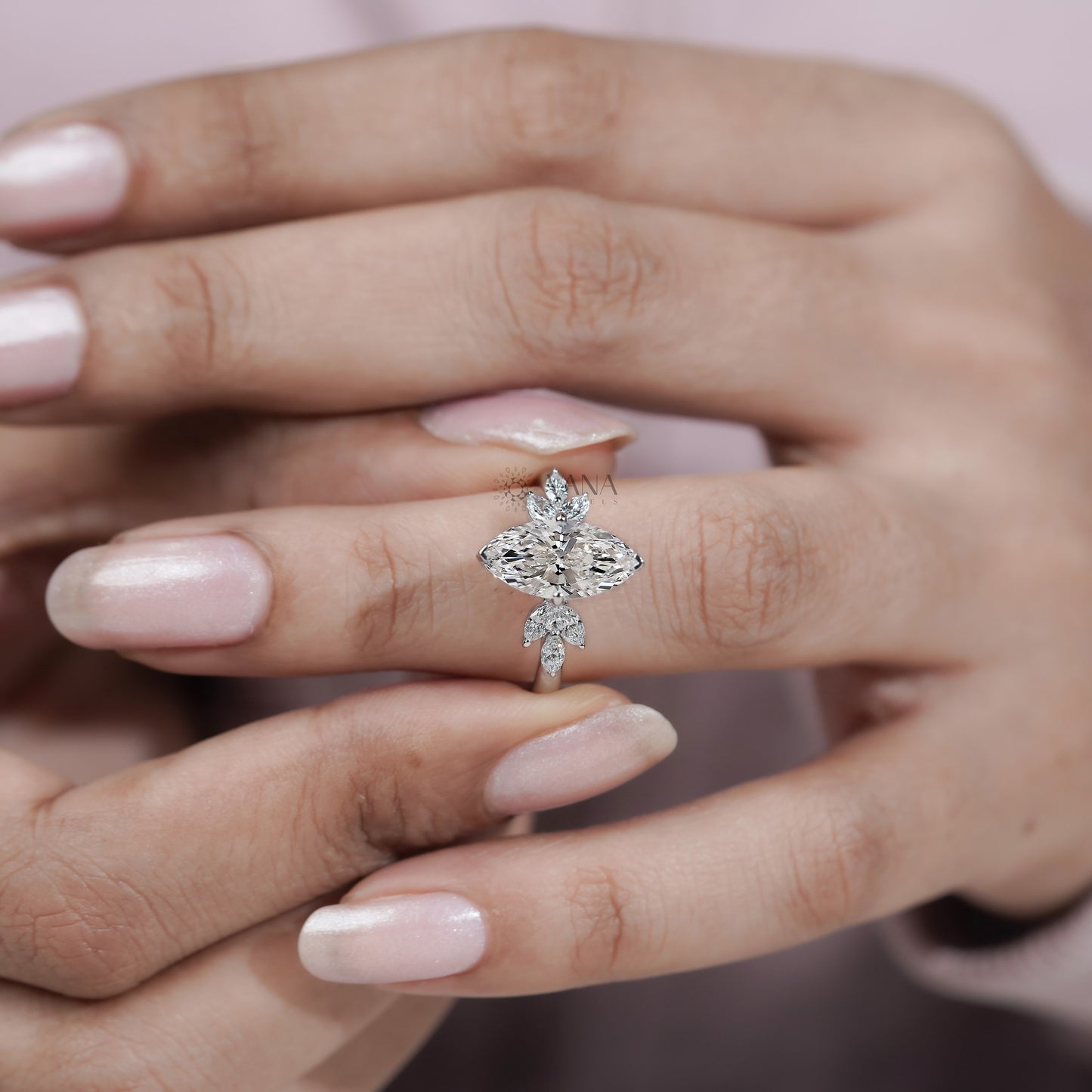 Marquise Diamond Cluster Engagement Ring, Lab Grown Diamond Anniversary Gift