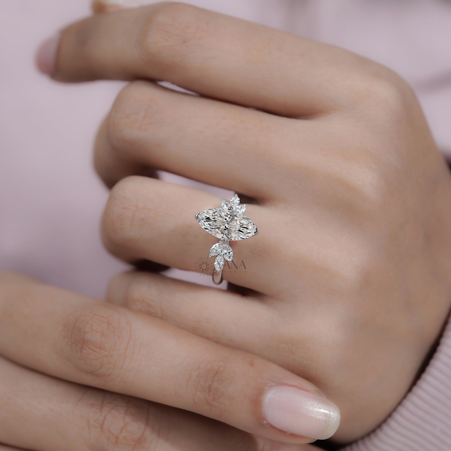 Marquise Diamond Cluster Engagement Ring, Lab Grown Diamond Anniversary Gift