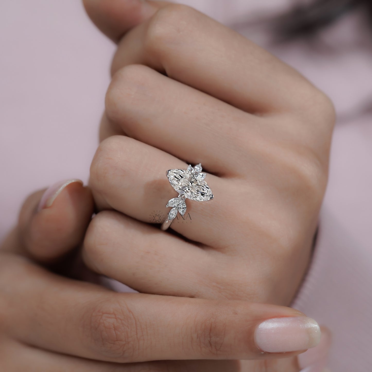 Marquise Diamond Cluster Engagement Ring, Lab Grown Diamond Anniversary Gift