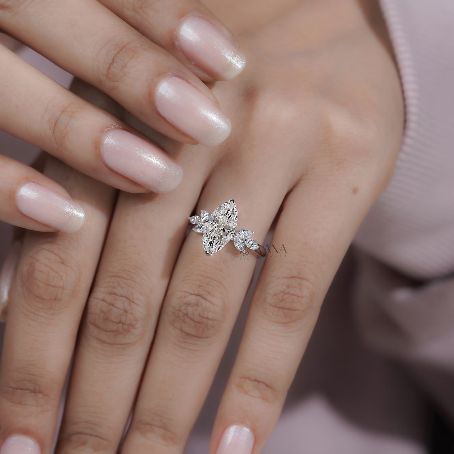 Marquise Diamond Cluster Engagement Ring, Lab Grown Diamond Anniversary Gift