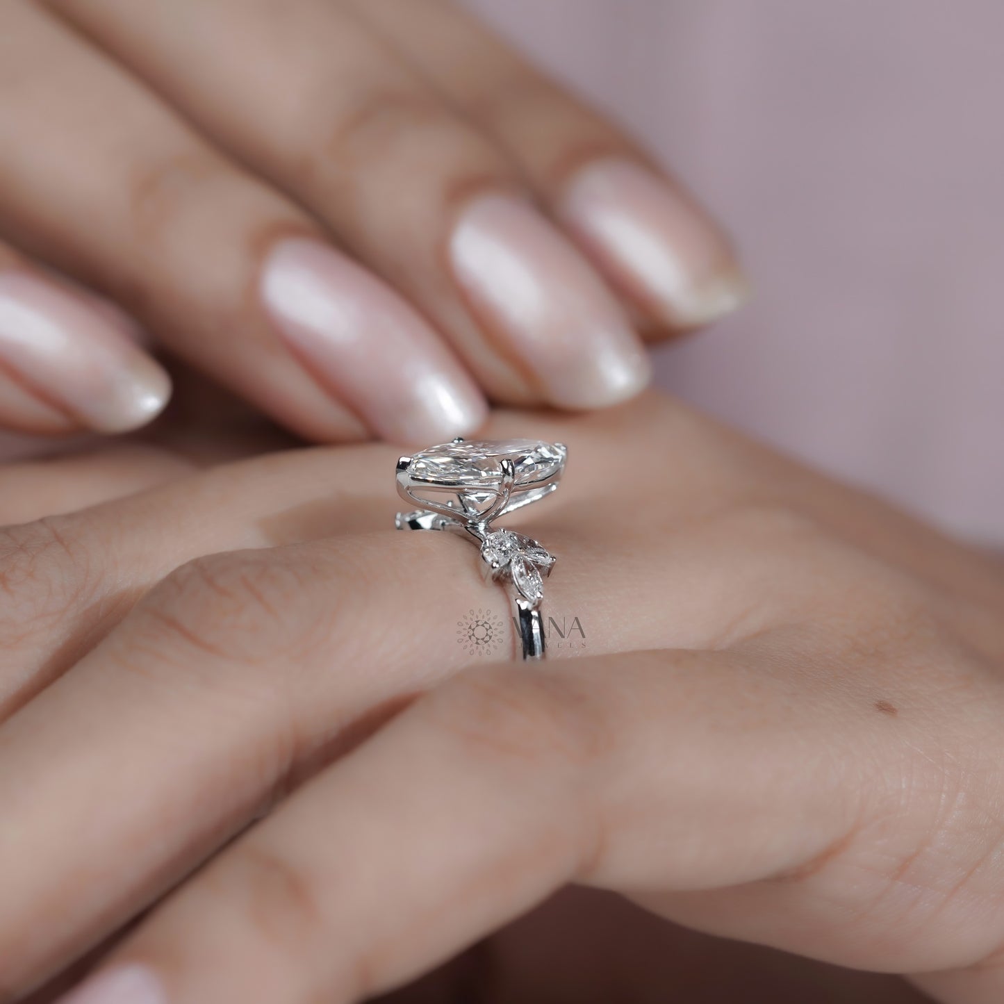 Marquise Diamond Cluster Engagement Ring, Lab Grown Diamond Anniversary Gift