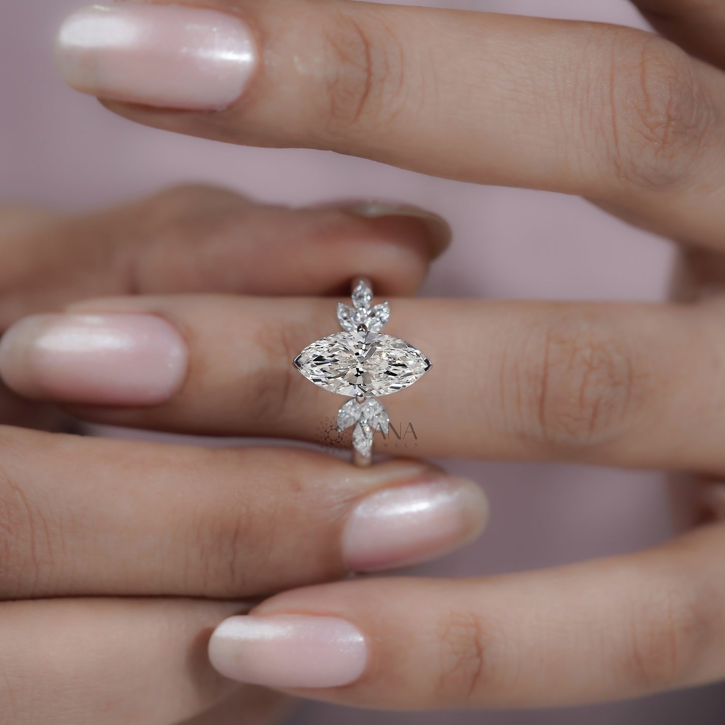 Marquise Diamond Cluster Engagement Ring, Lab Grown Diamond Anniversary Gift