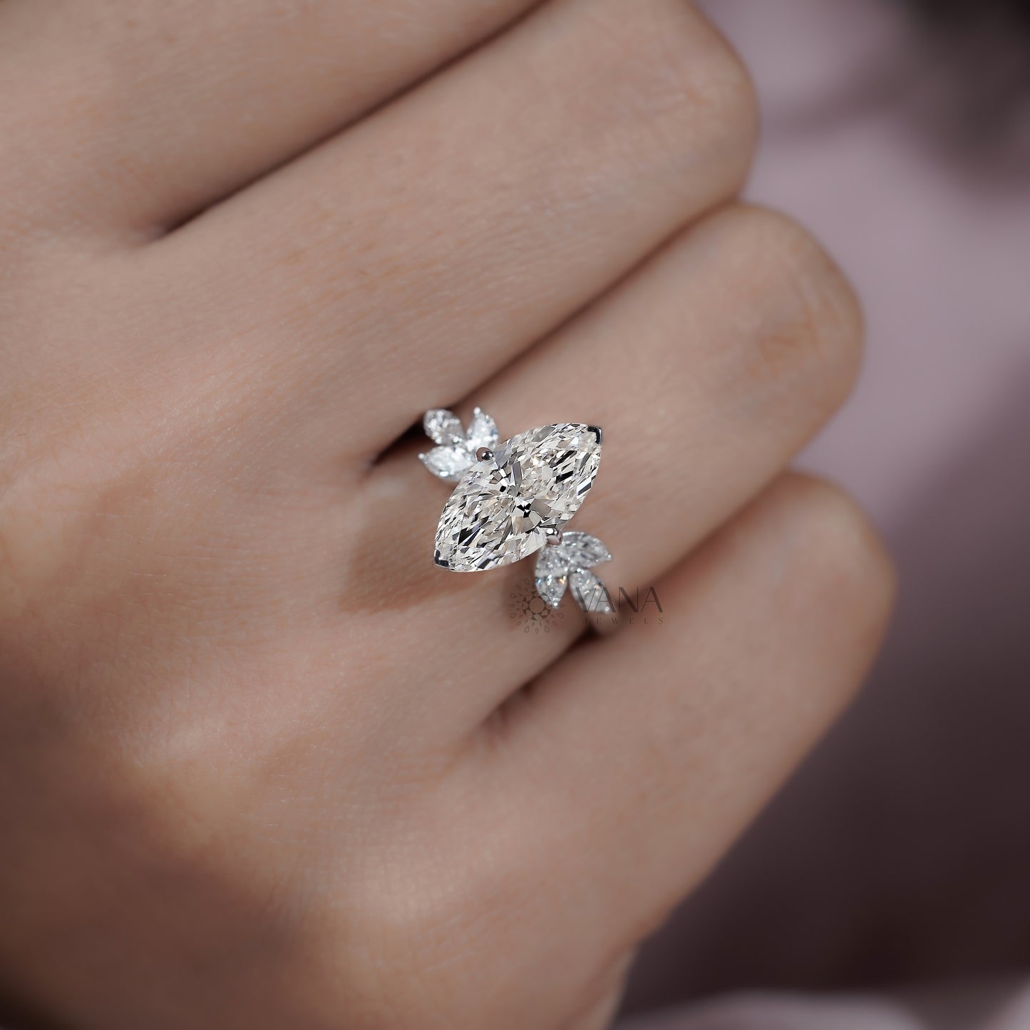 Marquise Diamond Cluster Engagement Ring, Lab Grown Diamond Anniversary Gift