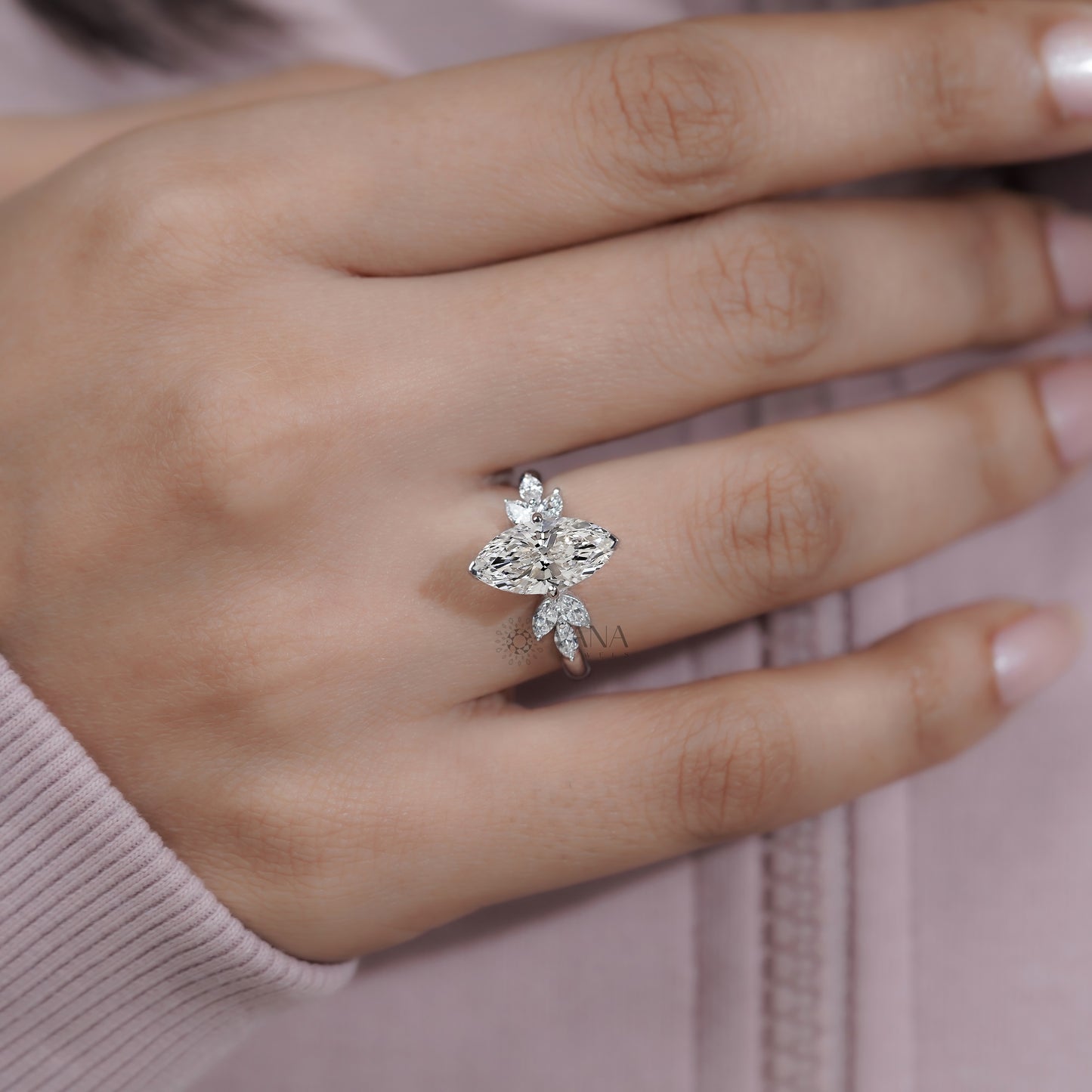 Marquise Diamond Cluster Engagement Ring, Lab Grown Diamond Anniversary Gift