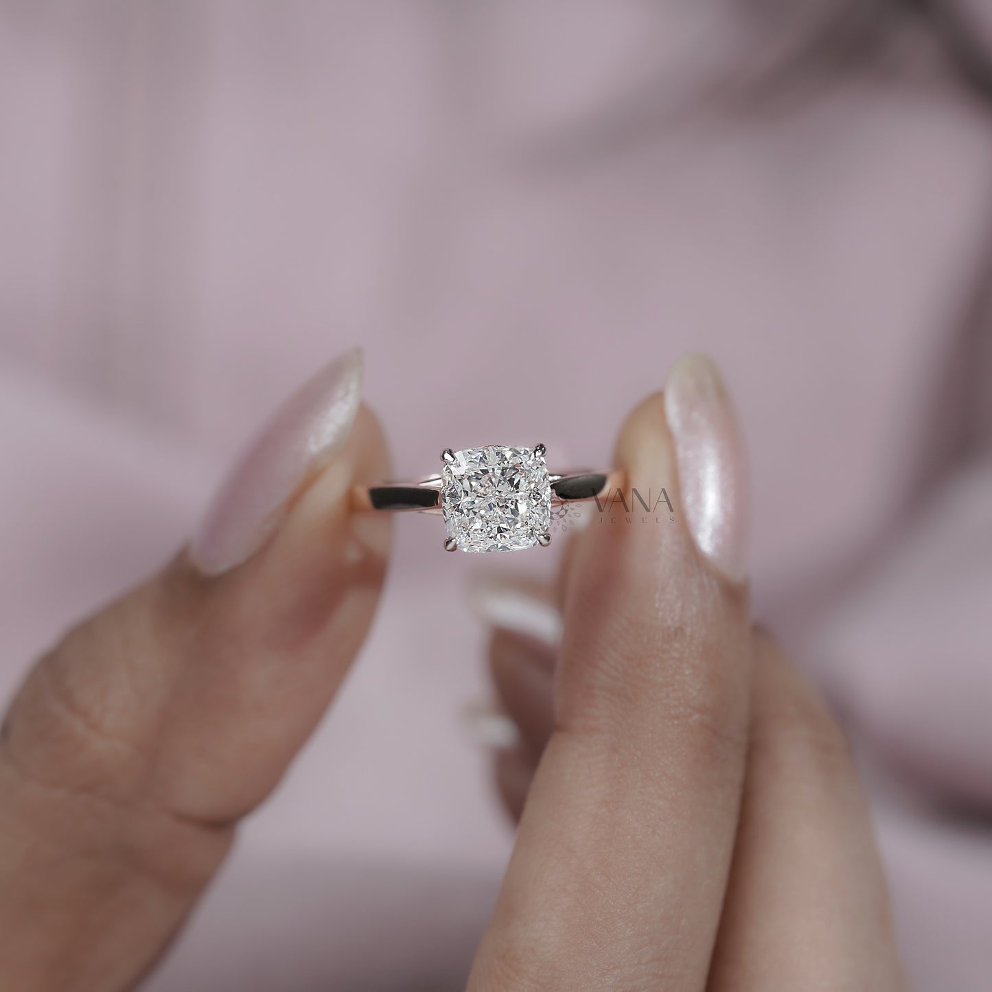 Cushion Cut Lab Grown Diamond Engagement Solitaire Ring in Cathedral Setting