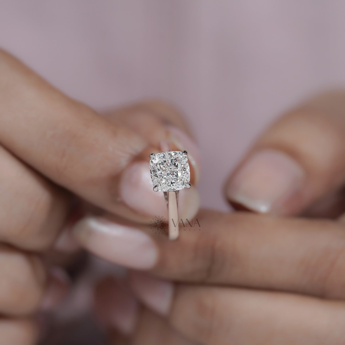 Cushion Cut Lab Grown Diamond Engagement Solitaire Ring in Cathedral Setting