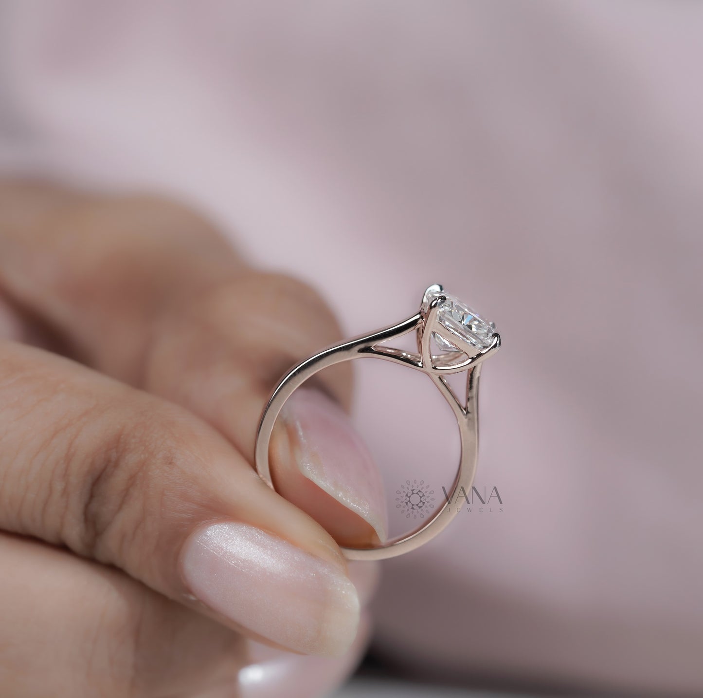 Cushion Cut Lab Grown Diamond Engagement Solitaire Ring in Cathedral Setting