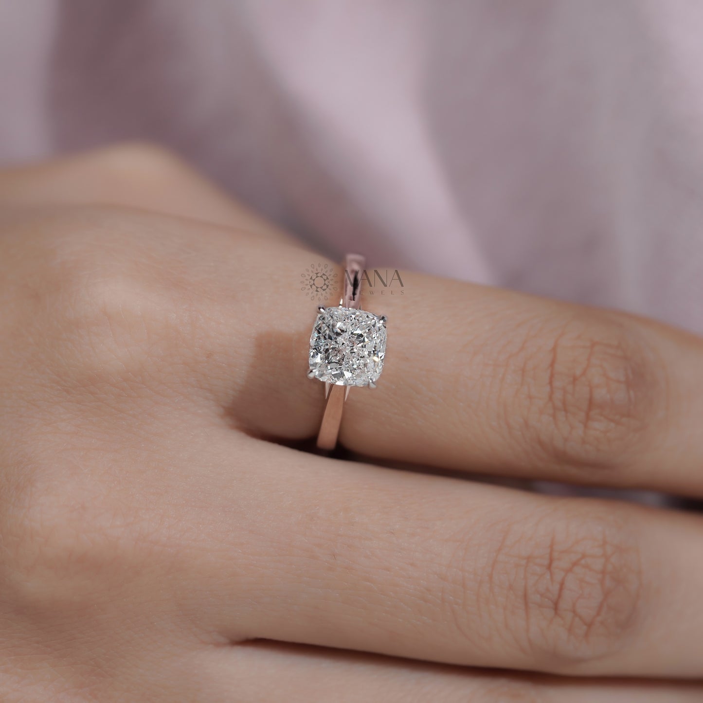 Cushion Cut Lab Grown Diamond Engagement Solitaire Ring in Cathedral Setting