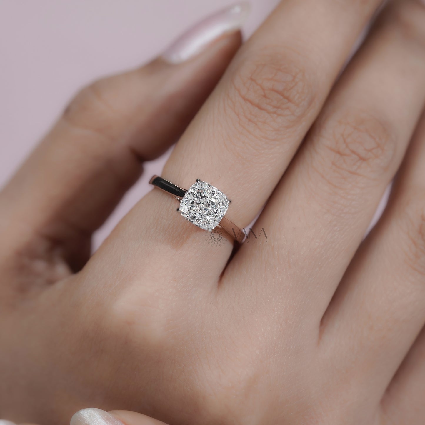 Cushion Cut Lab Grown Diamond Engagement Solitaire Ring in Cathedral Setting