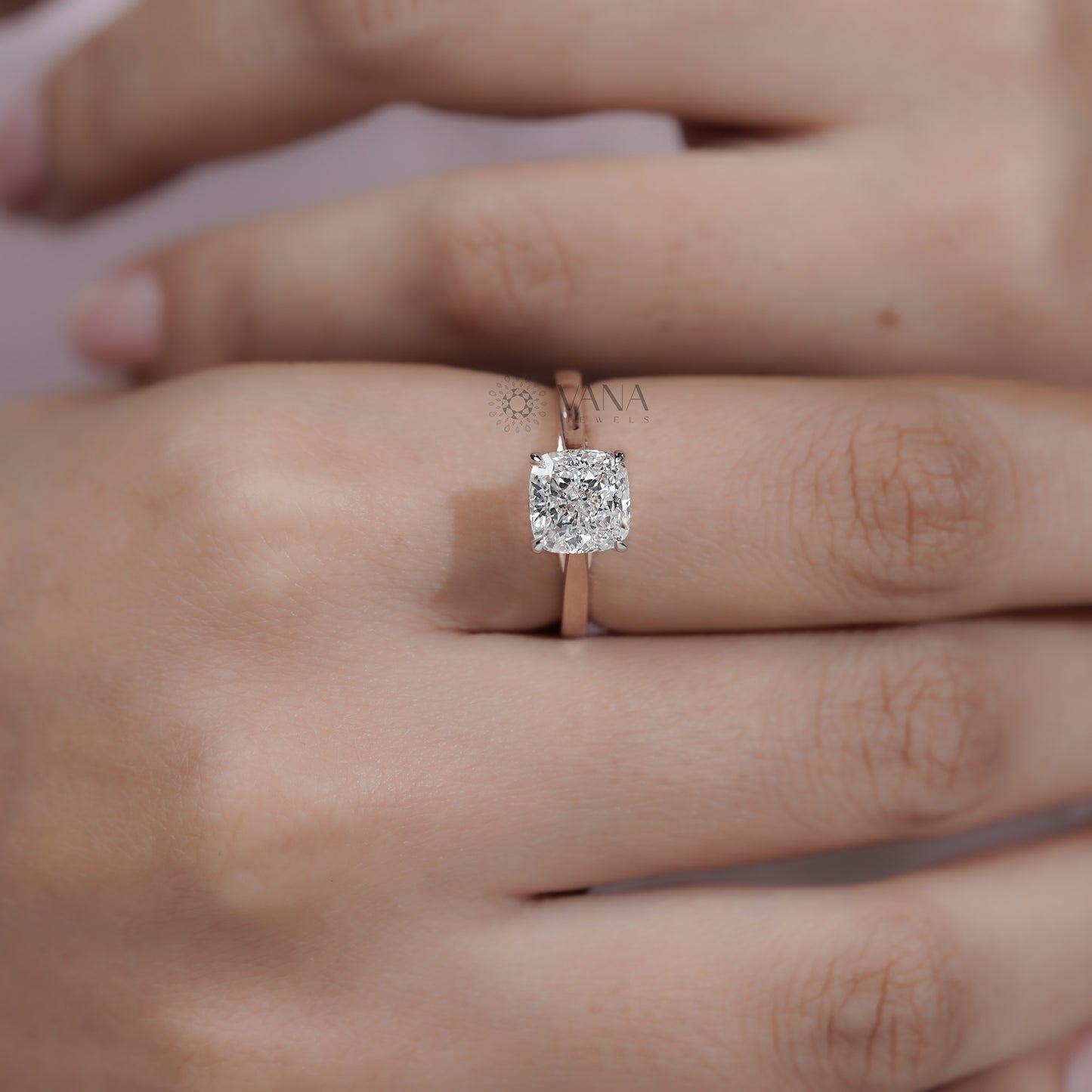 Cushion Cut Lab Grown Diamond Engagement Solitaire Ring in Cathedral Setting