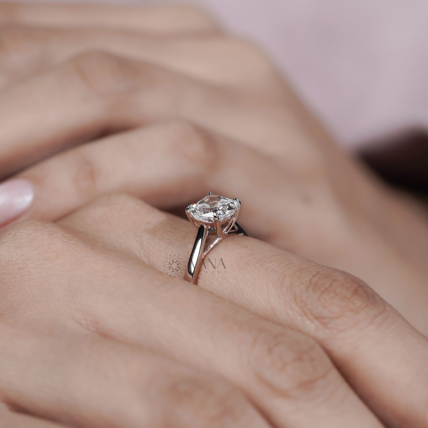 Cushion Cut Lab Grown Diamond Engagement Solitaire Ring in Cathedral Setting