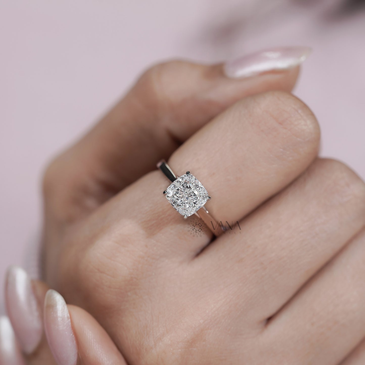 Cushion Cut Lab Grown Diamond Engagement Solitaire Ring in Cathedral Setting