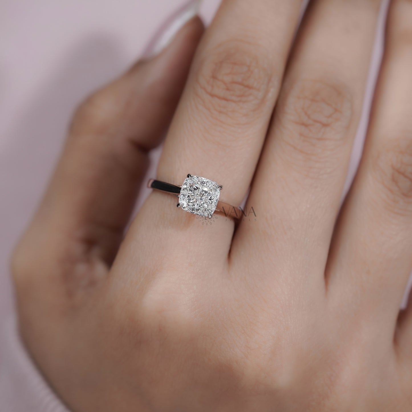 Cushion Cut Lab Grown Diamond Engagement Solitaire Ring in Cathedral Setting