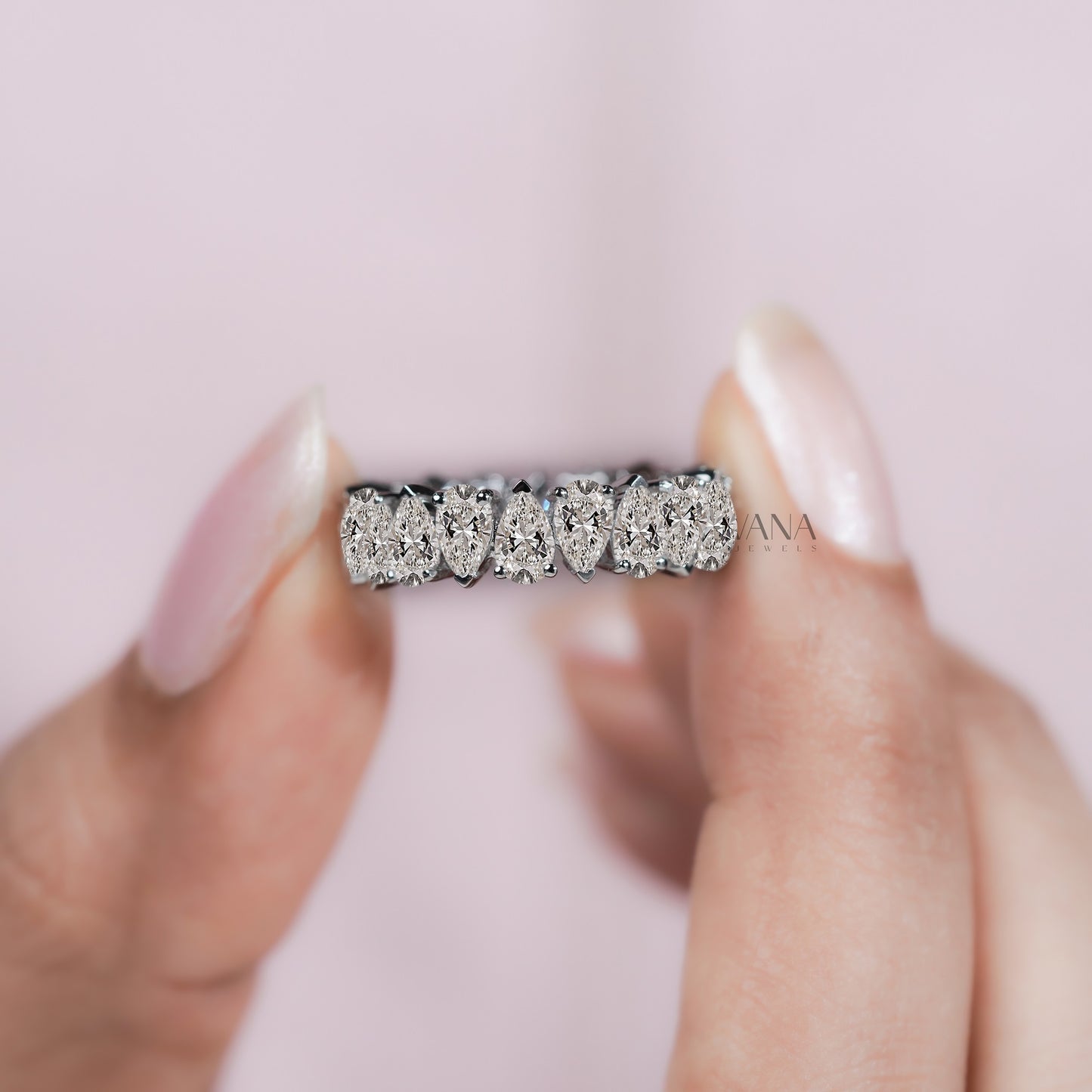 Pear Cut Lab Grown Diamond Wedding Band, Full Eternity Stackable Anniversary Ring