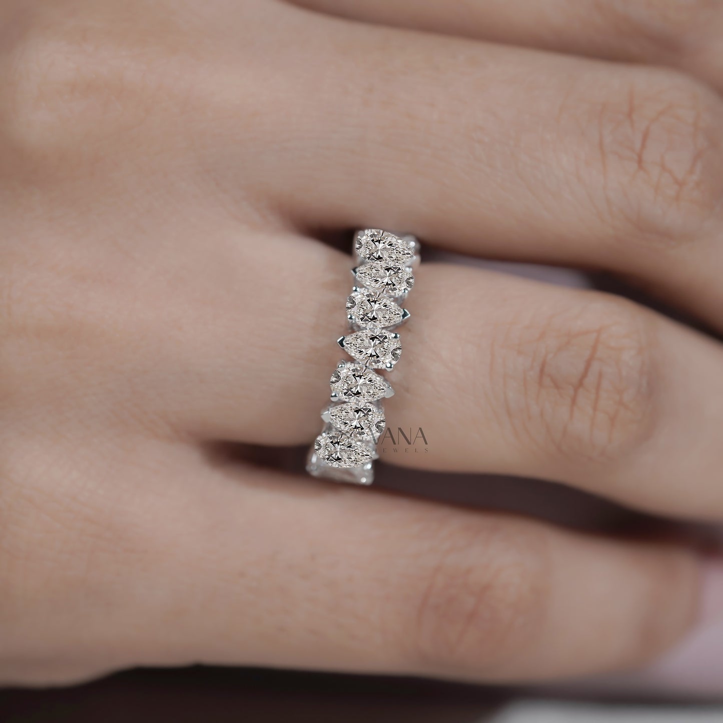 Pear Cut Lab Grown Diamond Wedding Band, Full Eternity Stackable Anniversary Ring