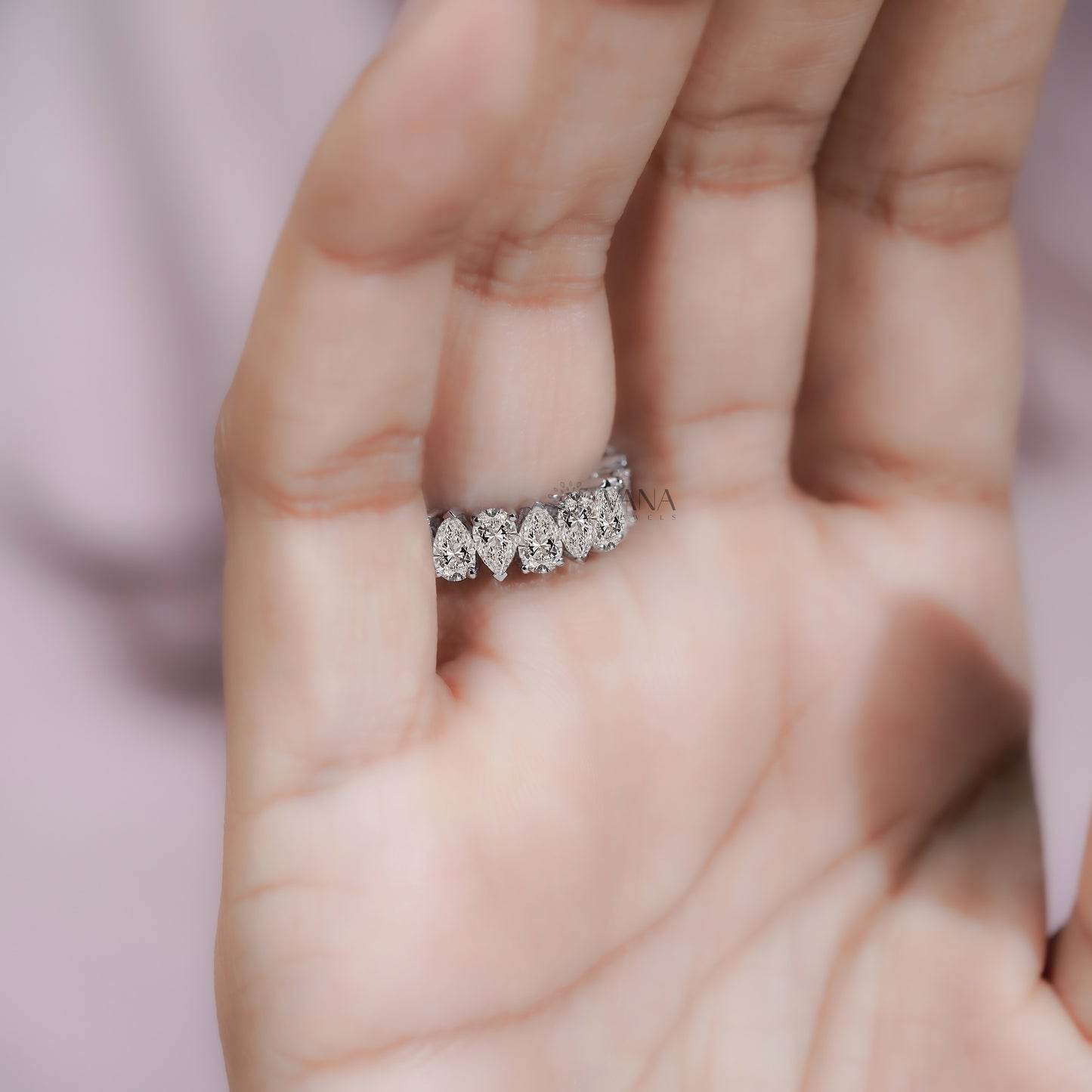 Pear Cut Lab Grown Diamond Wedding Band, Full Eternity Stackable Anniversary Ring