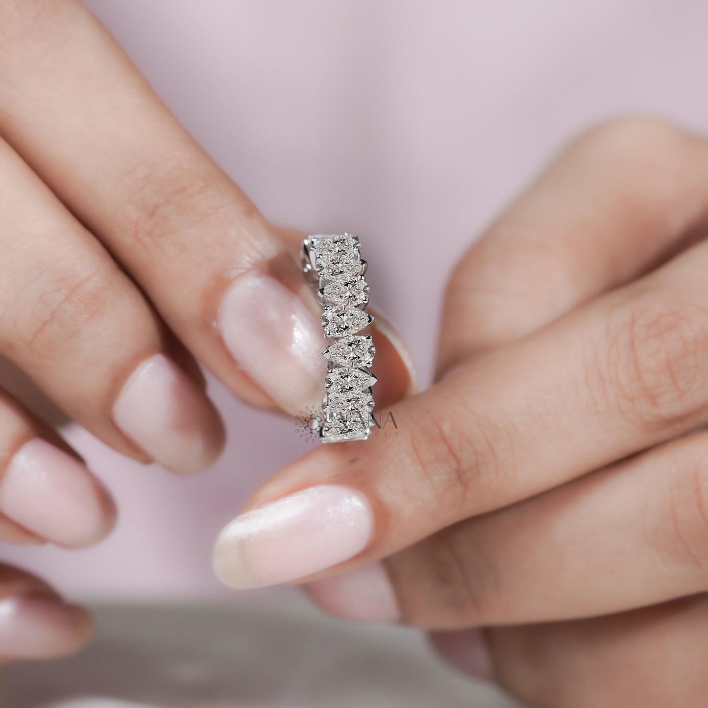 Pear Cut Lab Grown Diamond Wedding Band, Full Eternity Stackable Anniversary Ring